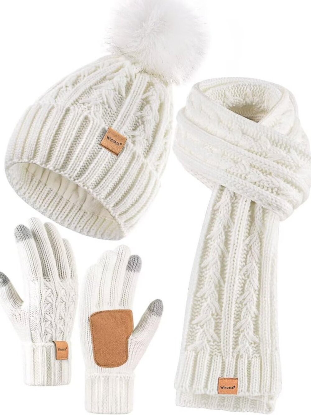 Cozy Winter Beanie, Scarf & Gloves Set - Fleece Lined, Pom Pom, Touchscreen
